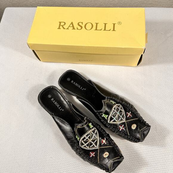 Vintage Rasolli Woman’s Size 8 Slip On‎ Black Leather Office Casual Flats - Picture 4 of 13